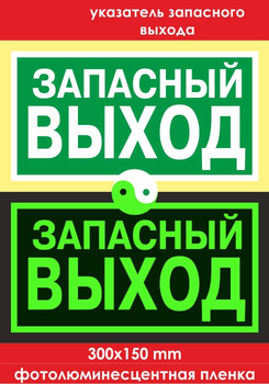 E23 указатель запасного выхода (ГОСТ 34428-2018, фотолюминесцентная пленка, 300х150 мм) - Знаки безопасности - Эвакуационные знаки - Магазин охраны труда и техники безопасности stroiplakat.ru